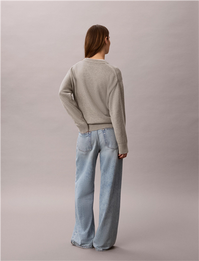 Calvin Klein Contrast Logo Ls Sweater Kadın Triko Gri
