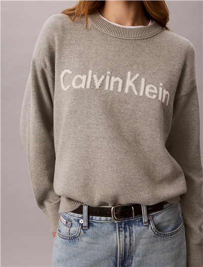 Calvin Klein Contrast Logo Ls Sweater Kadın Triko Gri