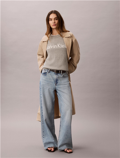 Calvin Klein Contrast Logo Ls Sweater Kadın Triko Gri