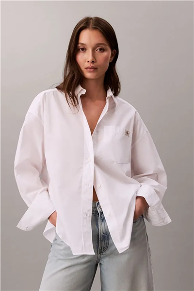 Calvin Klein Cotton Poplin Cropped Shirt Wove Kadın Gömlek Beyaz