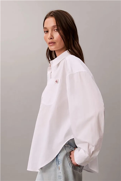 Calvin Klein Cotton Poplin Cropped Shirt Wove Kadın Gömlek Beyaz