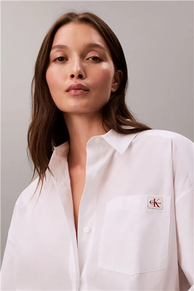 Calvin Klein Cotton Poplin Cropped Shirt Wove Kadın Gömlek Beyaz