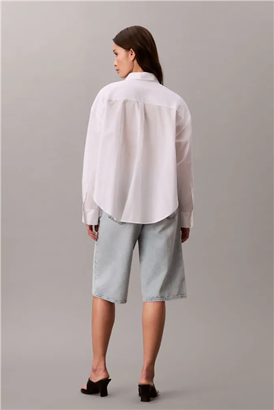 Calvin Klein Cotton Poplin Cropped Shirt Wove Kadın Gömlek Beyaz