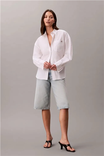 Calvin Klein Cotton Poplin Cropped Shirt Wove Kadın Gömlek Beyaz