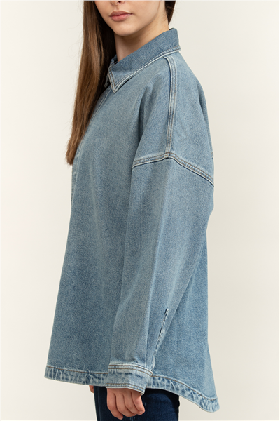 Calvin Klein Denim Boyfriend Shirt Overnight Kadın Kot Gömlek