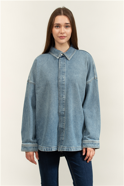 Calvin Klein Denim Boyfriend Shirt Overnight Kadın Kot Gömlek