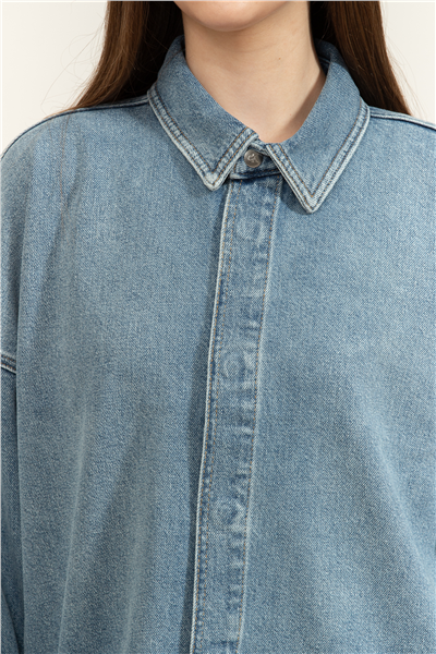 Calvin Klein Denim Boyfriend Shirt Overnight Kadın Kot Gömlek