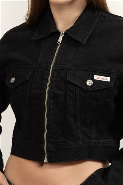 Calvin Klein Denim Cropped Jacket Soft Black Kadın Kot Mont