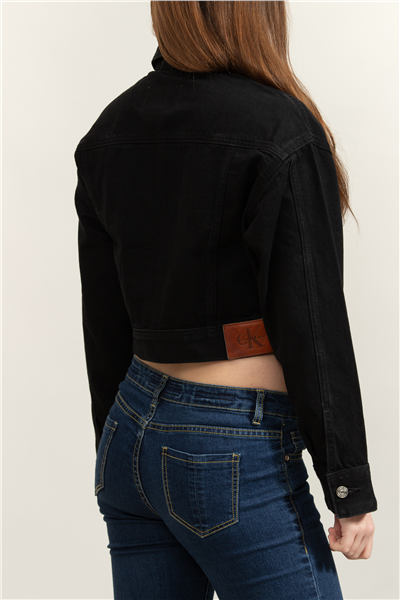 Calvin Klein Denim Cropped Jacket Soft Black Kadın Kot Mont