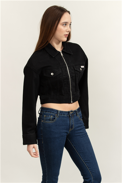 Calvin Klein Denim Cropped Jacket Soft Black Kadın Kot Mont