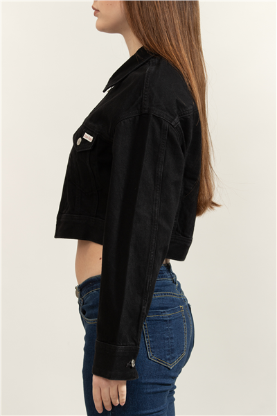 Calvin Klein Denim Cropped Jacket Soft Black Kadın Kot Mont