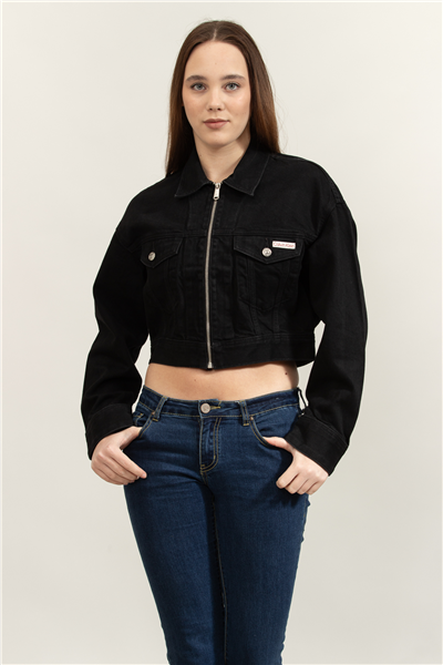 Calvin Klein Denim Cropped Jacket Soft Black Kadın Kot Mont