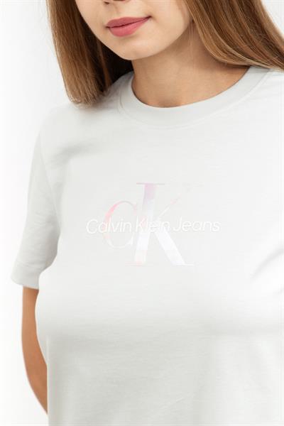 Calvin Klein Diffused Monologo Kadın Bisiklet Yaka T-Shirt Gri
