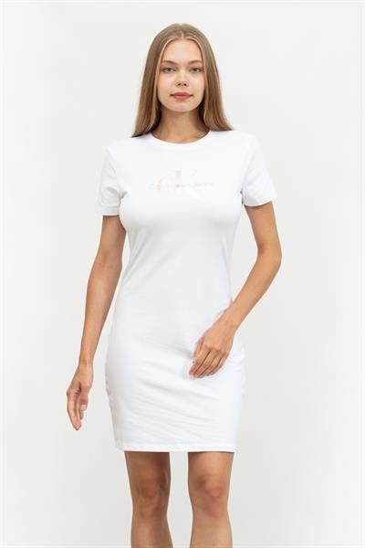 Calvin Klein Diffused Monologo Kadın Bisiklet Yaka T-Shirt Beyaz