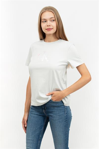 Calvin Klein Diffused Monologo Kadın Bisiklet Yaka T-Shirt Gri