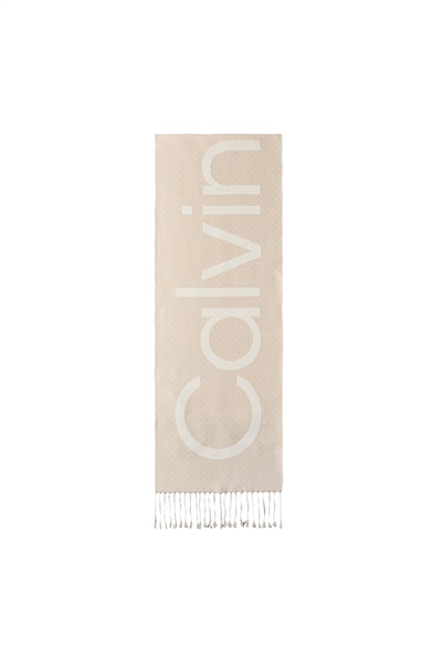 Calvin Klein Emblem Aop Bold Logo Fringe Wove Kadın Atkı Bej