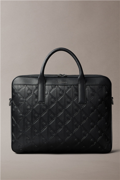 Calvin Klein Emblem Aop Deboss Commuter Erkek Bilgisayar Çantası Siyah