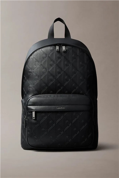 Calvin Klein Emblem Aop Deboss Round Backpack Erkek Sırt Çantası Siyah