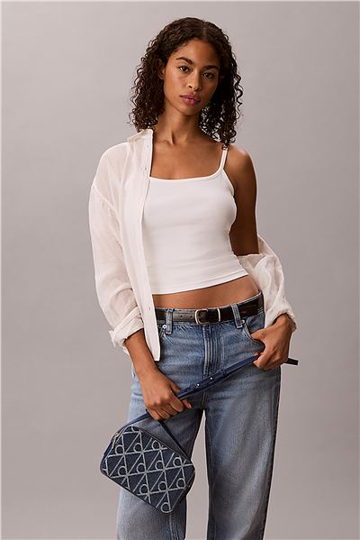 Calvin Klein Emblem Aop Denim Cam Kadın Mini Omuz Çantası