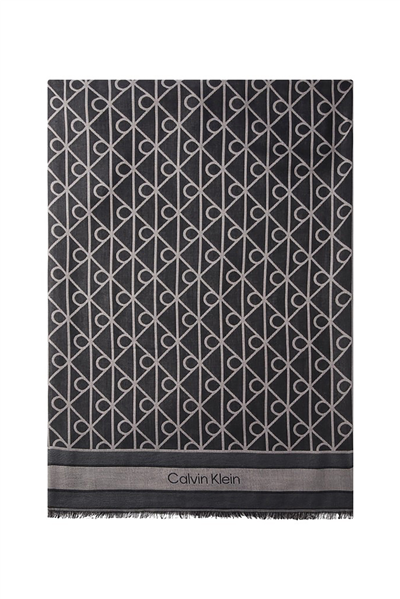 Calvin Klein Emblem Aop Jacquard Square Scarf Kadın Atkı Siyah