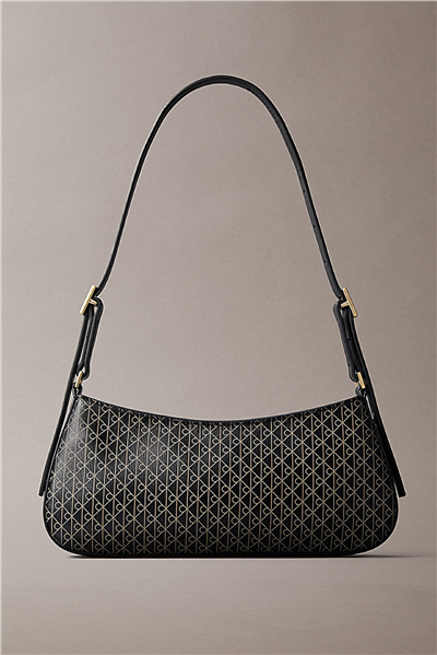Calvin Klein Emblem Aop Small Shoulder Bag Kadın Mini Omuz Çantası Siyah