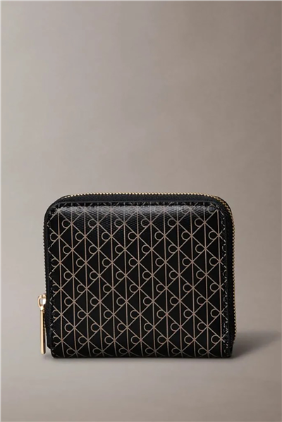 Calvin Klein Emblem Aop Square Zip Around Kadın Cüzdan Siyah