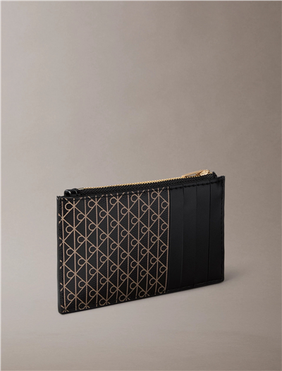 Calvin Klein Emblem Aop Top Zip Cardcase Kadın Kartlık Siyah