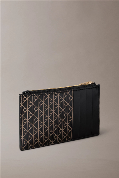 Calvin Klein Emblem Aop Top Zip Cardcase Kadın Kartlık Siyah