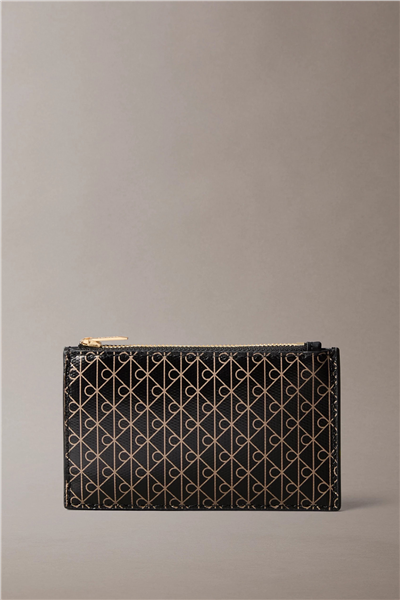 Calvin Klein Emblem Aop Top Zip Cardcase Kadın Kartlık Siyah