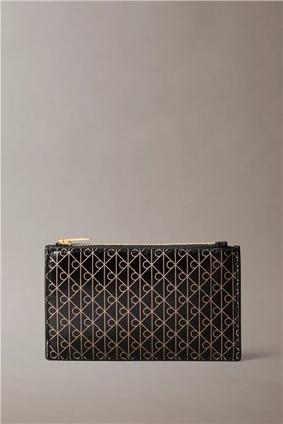 Calvin Klein Emblem Aop Top Zip Cardcase Kadın Kartlık Siyah