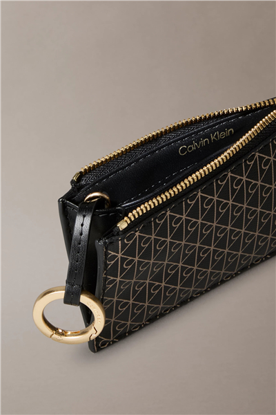 Calvin Klein Emblem Aop Top Zip Cardcase Kadın Kartlık Siyah