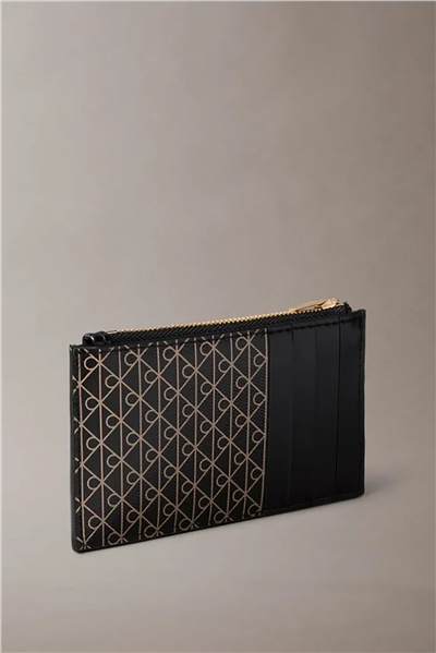 Calvin Klein Emblem Aop Top Zip Cardcase Kadın Kartlık Siyah