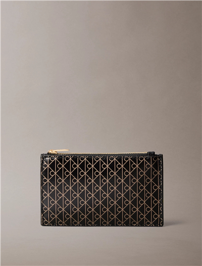 Calvin Klein Emblem Aop Top Zip Cardcase Kadın Kartlık Siyah