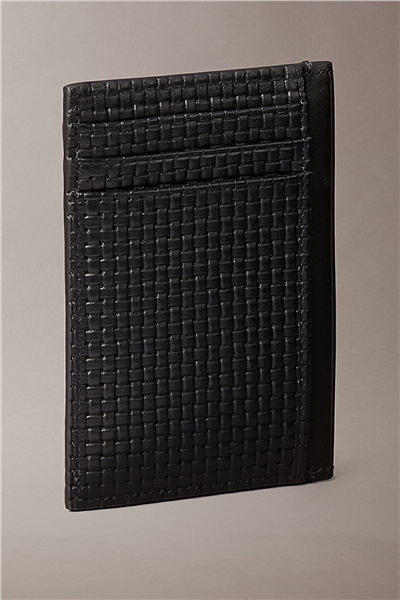 Calvin Klein Embossed Woven N/S Card Case Erkek Kartlık Siyah
