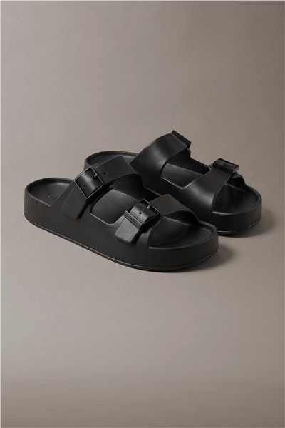 Calvin Klein Ergon Eva Double Bar Erkek Sandalet Siyah