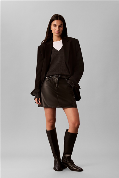 Calvin Klein Faux Leather 5 Pkt Mini Skirt Kadın Etek Siyah