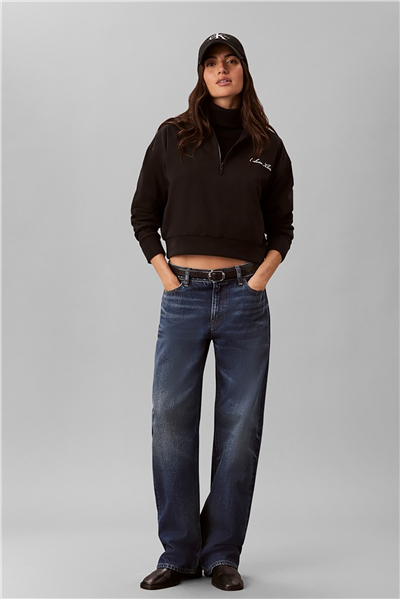 Calvin Klein Heavy Jersey 1/4 Zip Top- Graphi Kadın Pijama Üstü Siyah