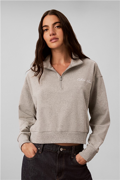 Calvin Klein Heavy Jersey 1/4 Zip Top- Graphi Kadın Pijama Üstü Gri
