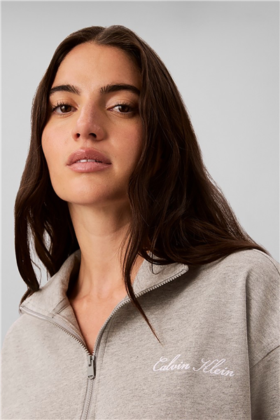 Calvin Klein Heavy Jersey 1/4 Zip Top- Graphi Kadın Pijama Üstü Gri