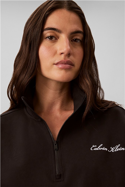 Calvin Klein Heavy Jersey 1/4 Zip Top- Graphi Kadın Pijama Üstü Siyah