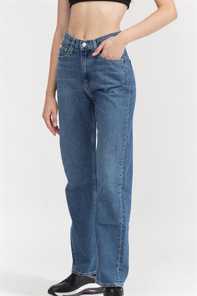 Calvin Klein High Rise Straight Kadın Jean Pantolon Lacivert