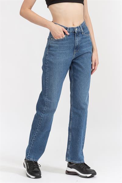 Calvin Klein High Rise Straight Kadın Jean Pantolon Lacivert