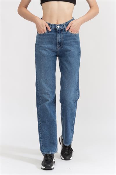Calvin Klein High Rise Straight Kadın Jean Pantolon Lacivert