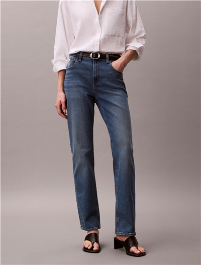 Calvin Klein High Rise Straight V Kadın Jean Pantolon Mavi