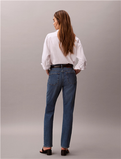 Calvin Klein High Rise Straight V Kadın Jean Pantolon Mavi