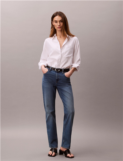 Calvin Klein High Rise Straight V Kadın Jean Pantolon Mavi