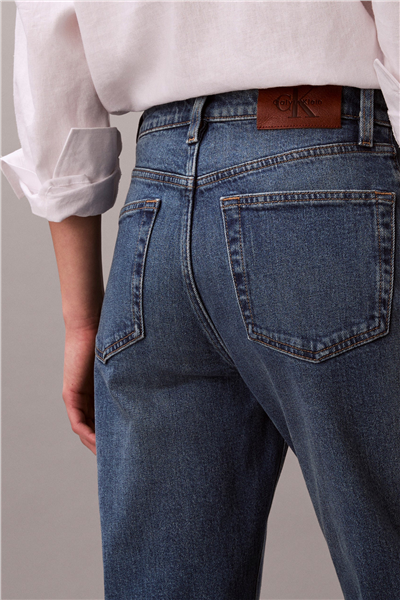 Calvin Klein High Rise Straight V Kadın Jean Pantolon Mavi