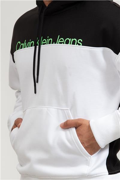 Calvin Klein Institutional Colorblock Erkek Kapüşonlu Sweatshirt Beyaz