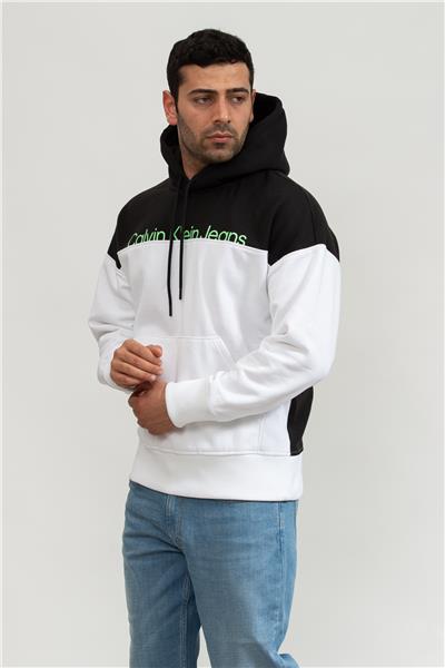 Calvin Klein Institutional Colorblock Erkek Kapüşonlu Sweatshirt Beyaz
