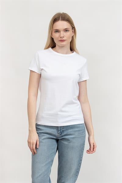 Calvin Klein Kadın Bisiklet Yaka T-Shirt Beyaz